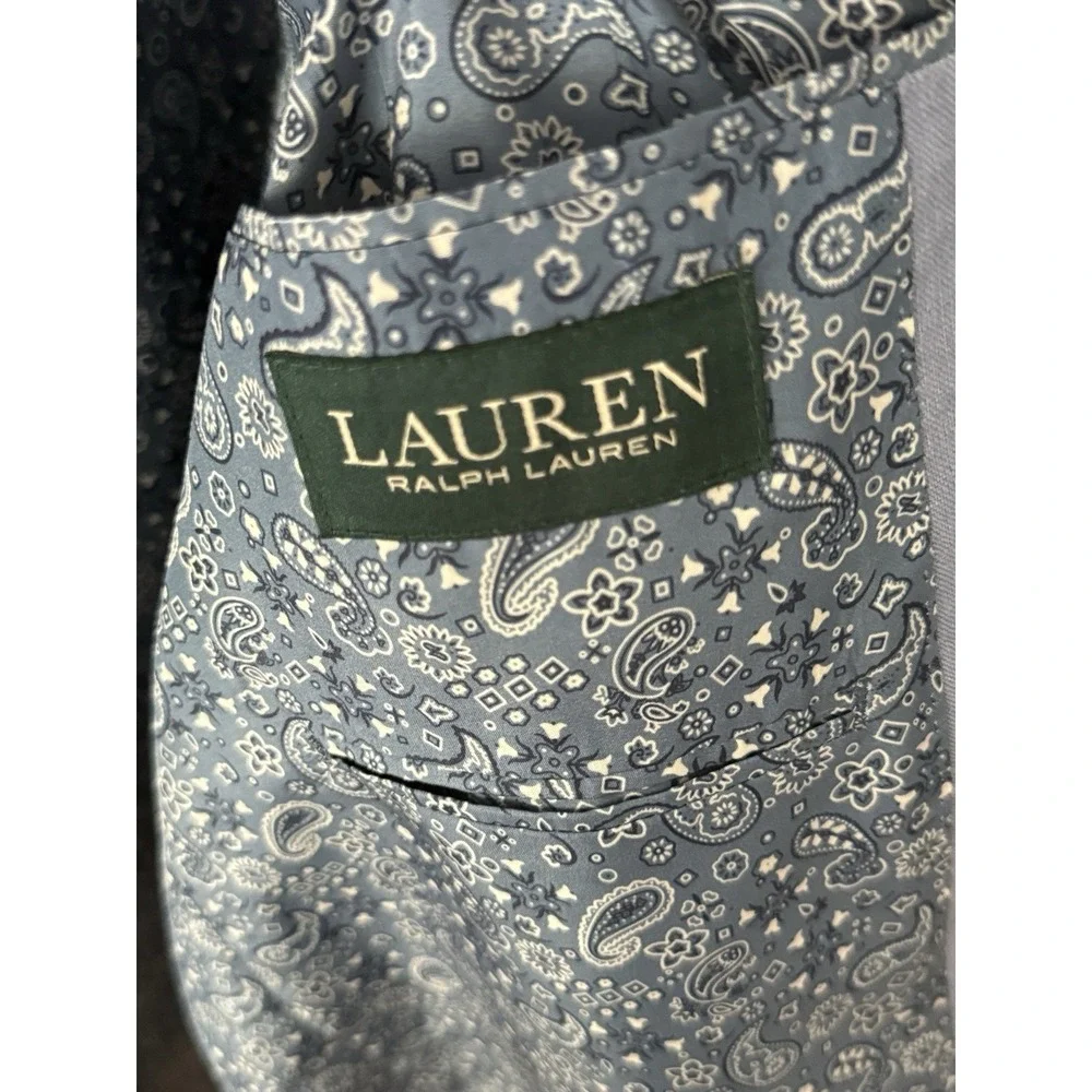 Lauren Ralph Lauren Men's 44L Blue 100% Linen Sport Coat Blazer Paisley Lined